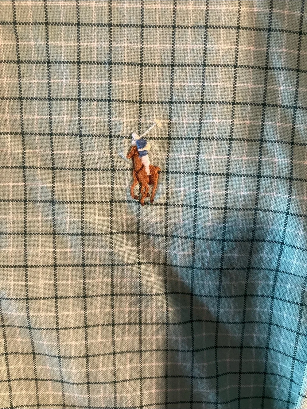 Polo Ralph Lauren Mens L Shirt Classic Fit Button Mint Green Plaid Flesh Pony
